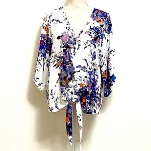 Floral V-Neck Tie-Front Blouse